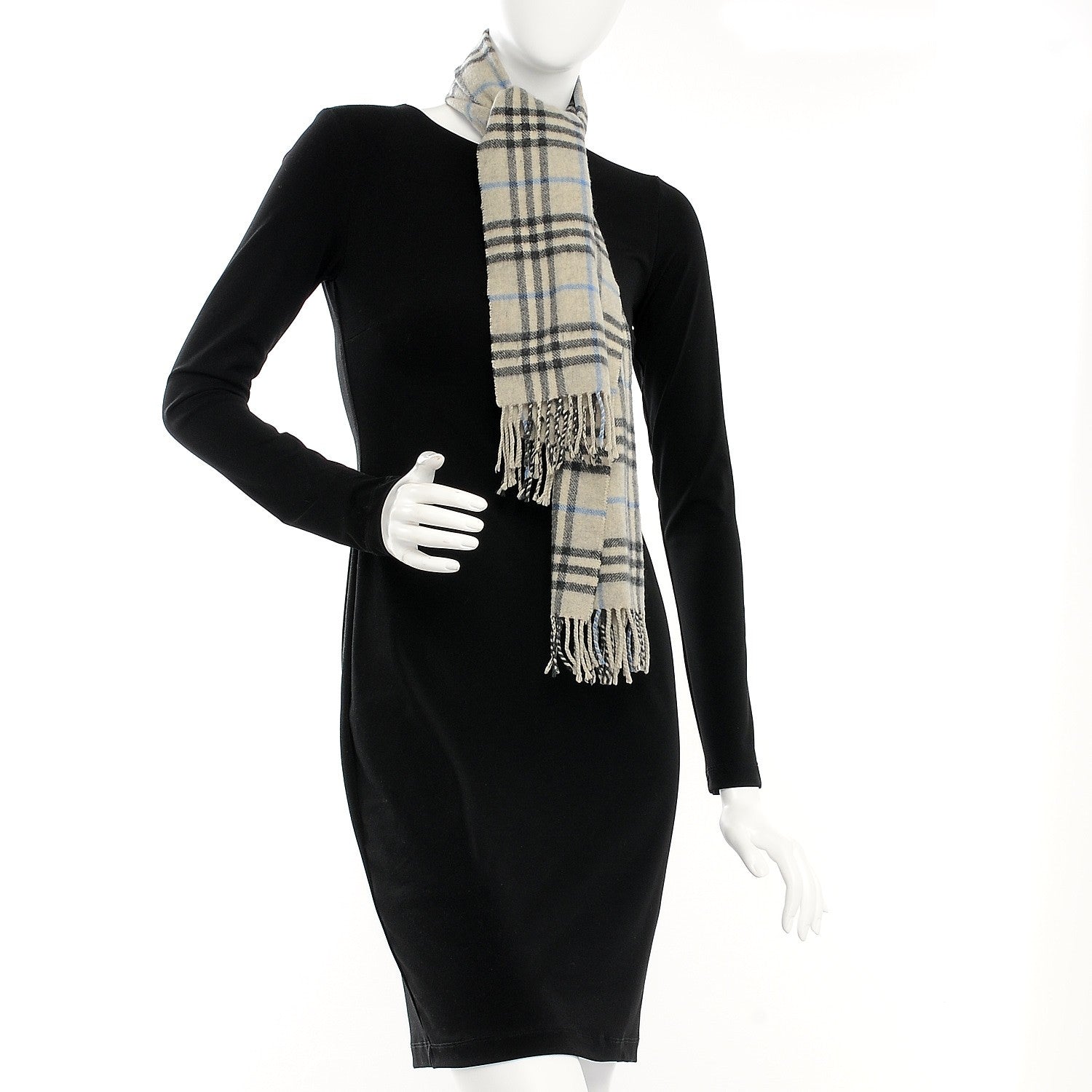 Burberry Cashmere House Check Fringe Scarf Grey 2 of 4
