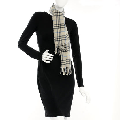 Burberry Cashmere House Check Fringe Scarf Grey 2 of 4