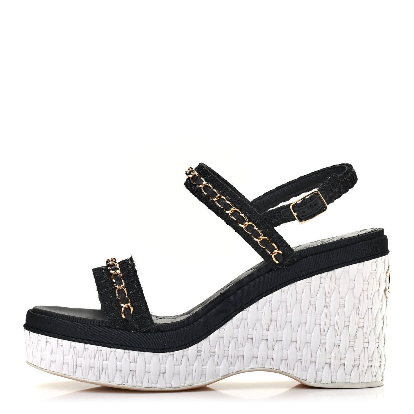 Tweed Chain Platform Sandals 38.5 Black