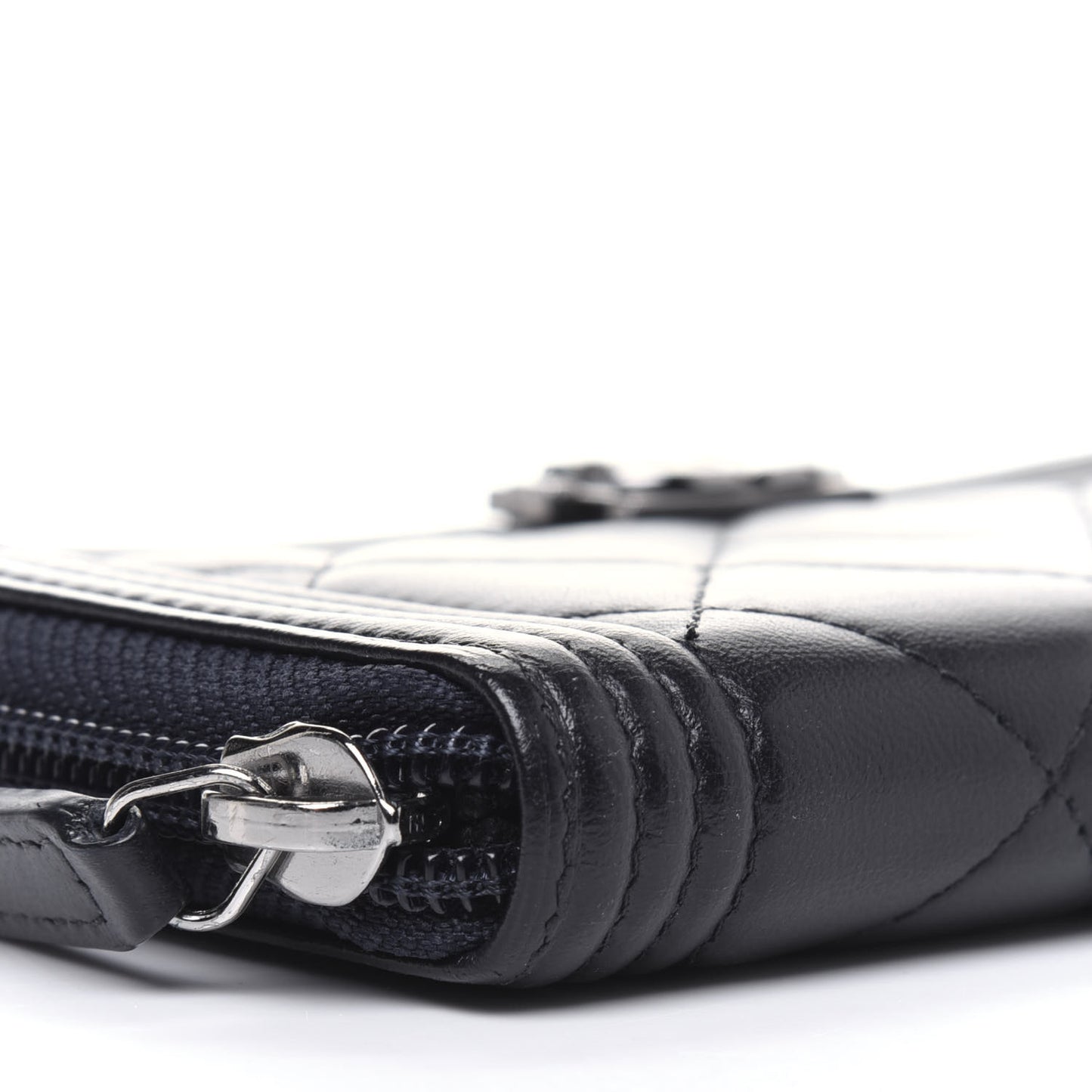 Lambskin Quilted Small Boy Zip Around Wallet Navy