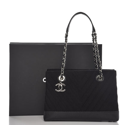 Chanel Canvas Caviar Chevron Shopper Tote Black 8 of 9