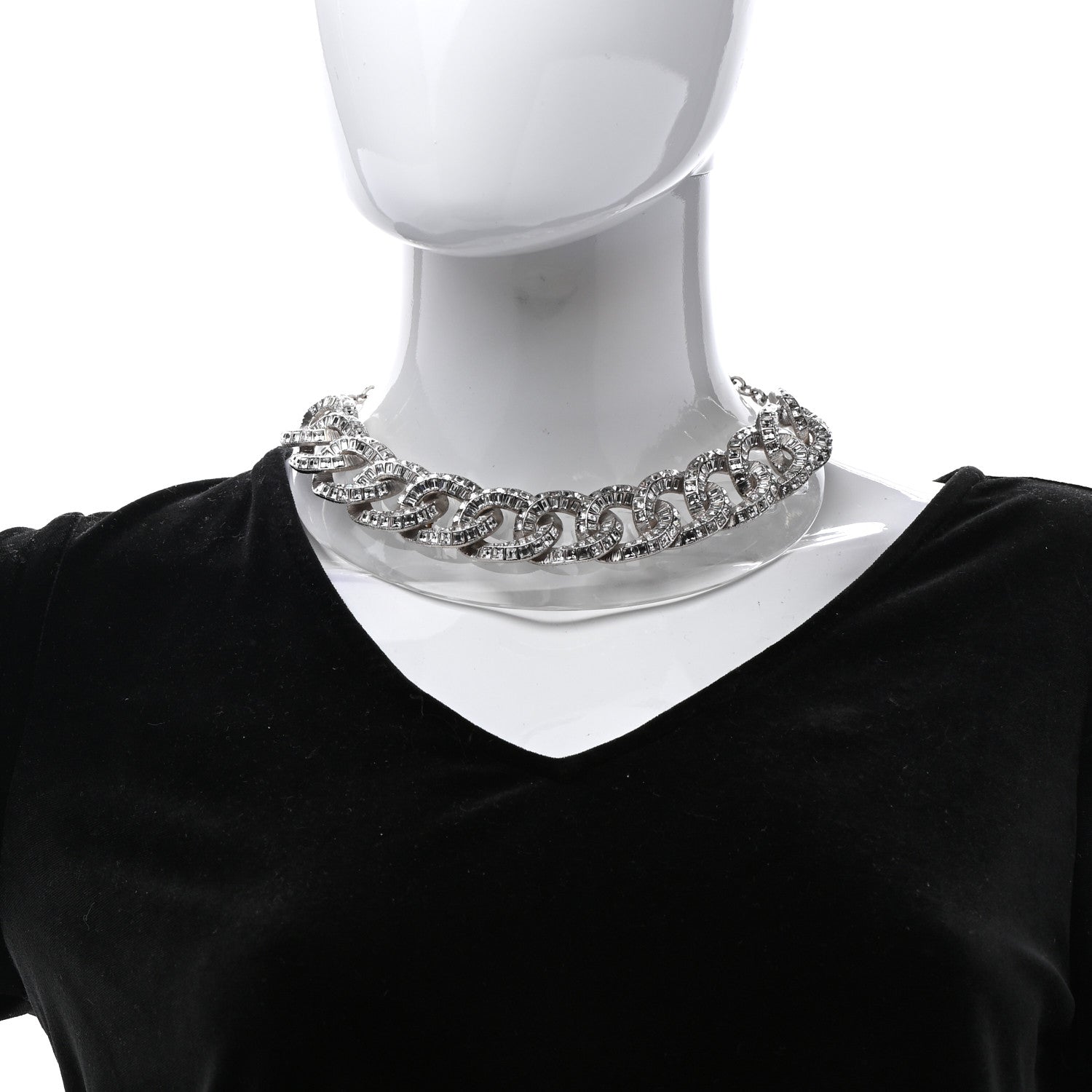 Chanel Baguette Crystal CC Chain Link Choker Necklace Silver 2 of 7