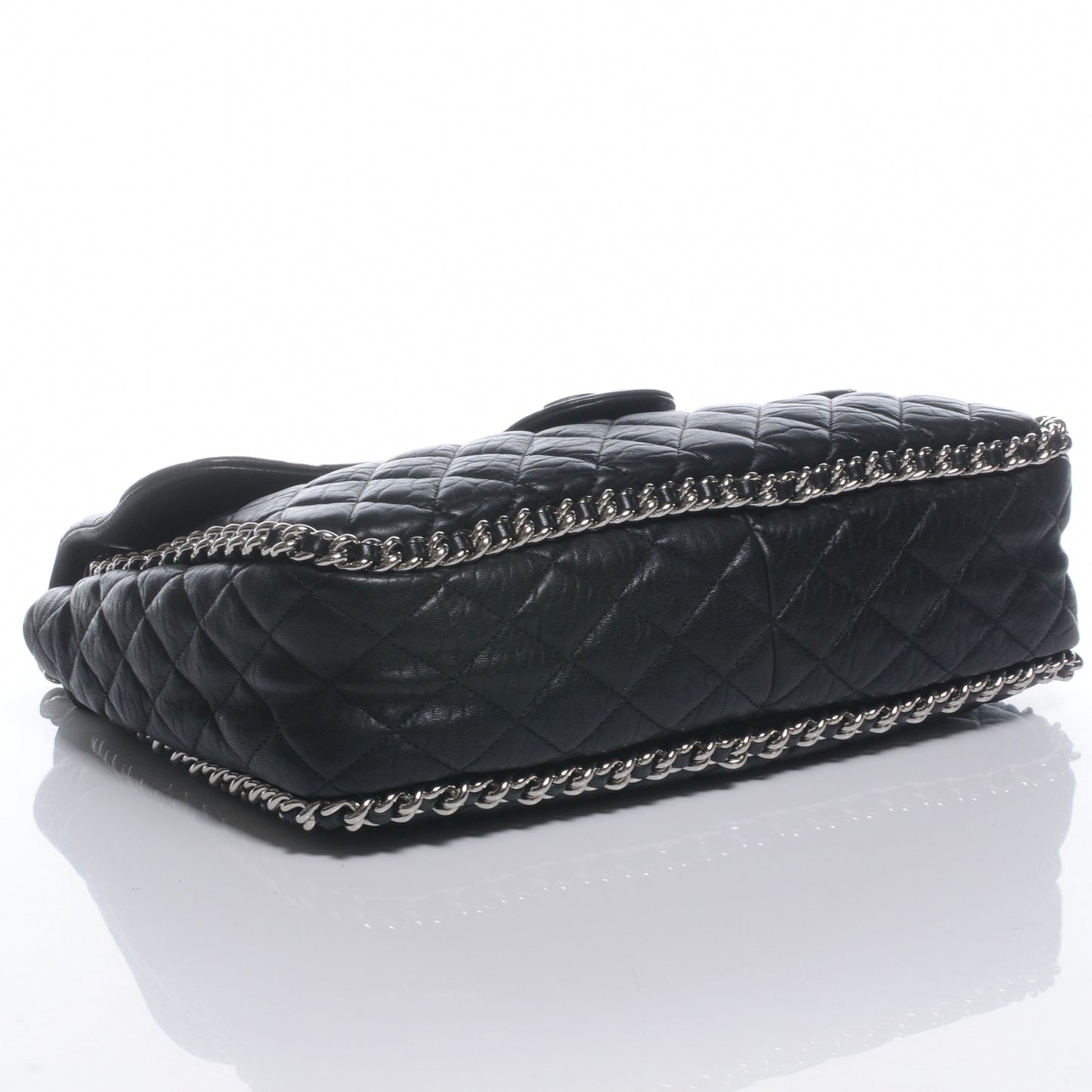 Washed Lambskin Chain Around Maxi Flap Bag Black