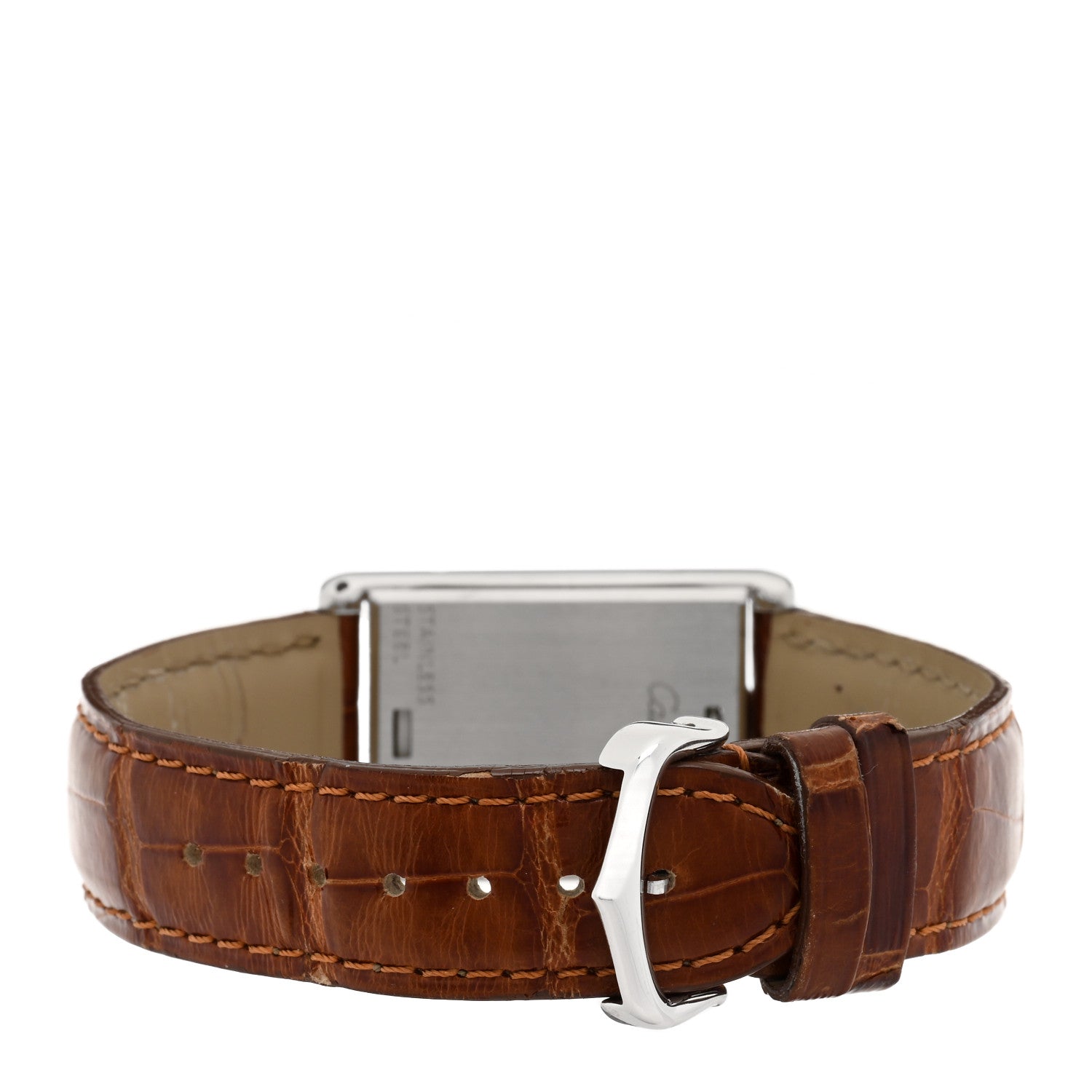 Cartier Stainless Steel Alligator 22mm Tank Basculante Quartz Watch Brown 3 of 5