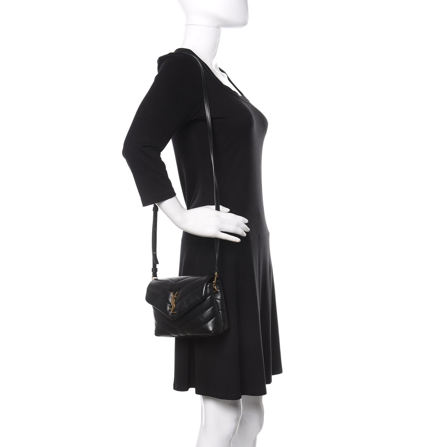 Calfskin Y Quilted Monogram Toy Loulou Crossbody Bag Black