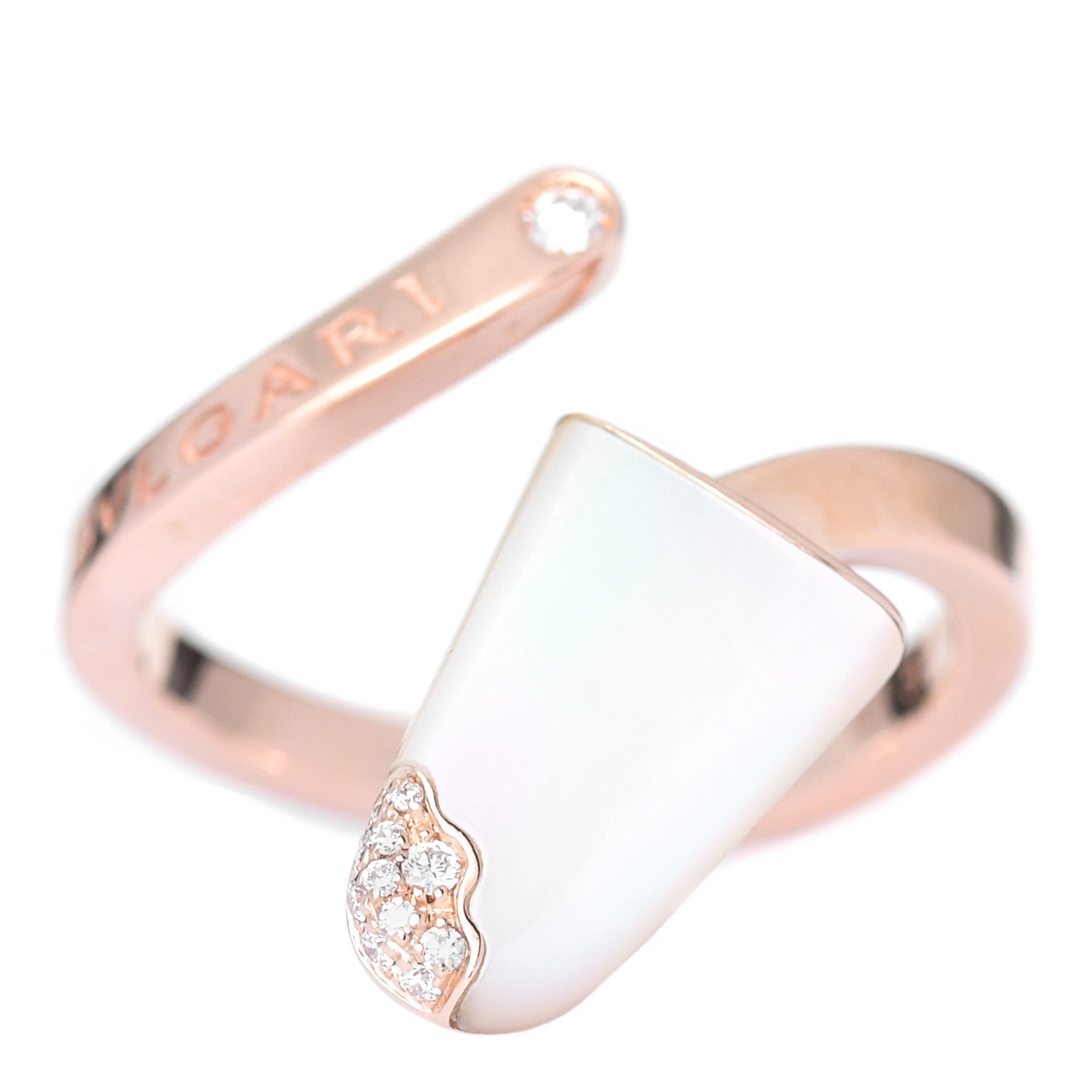 Bulgari 18K Rose Gold Diamond Mother of Pearl Gelati Ring 51 5.75 1 of 6
