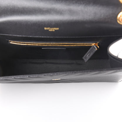 Saint Laurent Grain De Poudre Matelasse Chevron Large Monogram Satchel Black 4 of 8