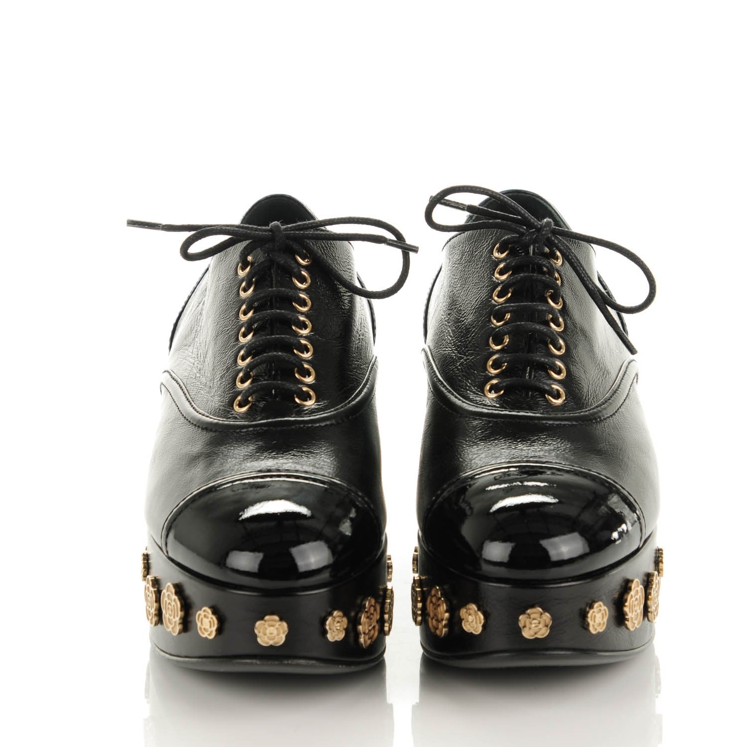 Chanel Crumpled Calfskin Lace Up Platform Oxford 38.5 Black 2 of 7