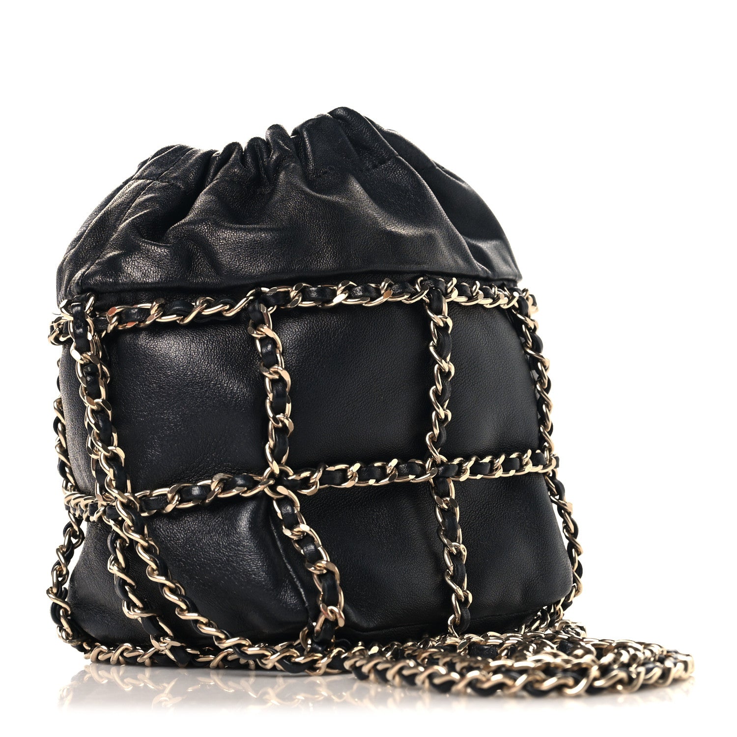 Chanel Lambskin Bucket Chain Drawstring Bag Black 3 of 10