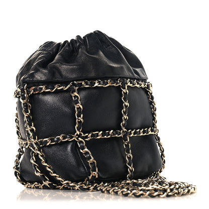 Chanel Lambskin Bucket Chain Drawstring Bag Black 3 of 10