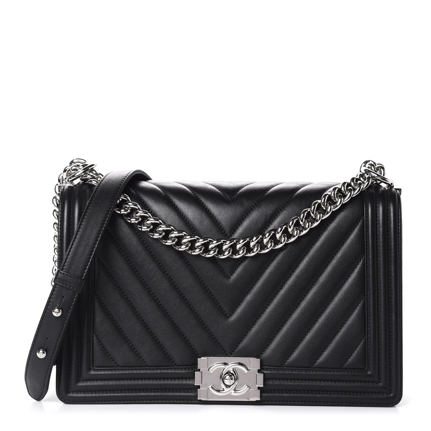 Lambskin Chevron Quilted New Medium Boy Flap Black
