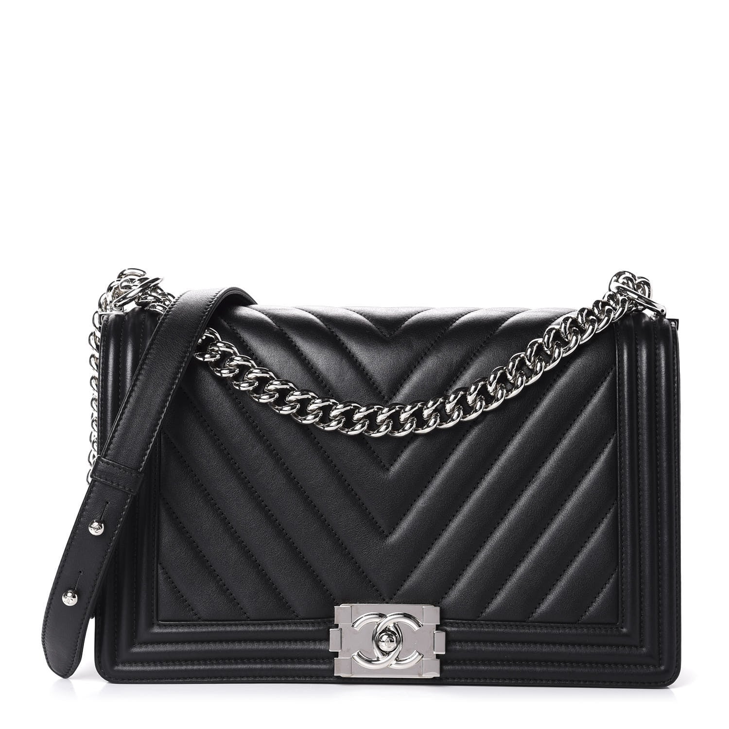 Chanel Lambskin Chevron Quilted New Medium Boy Flap Black 1 of 10