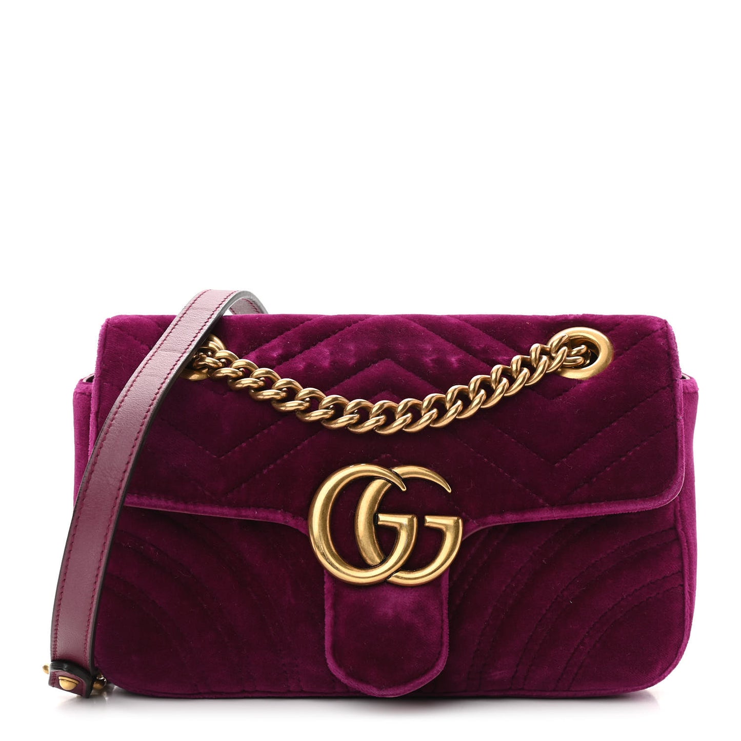 Velvet Matelasse Mini GG Marmont Shoulder Bag Fuchsia Violet Cyclamen