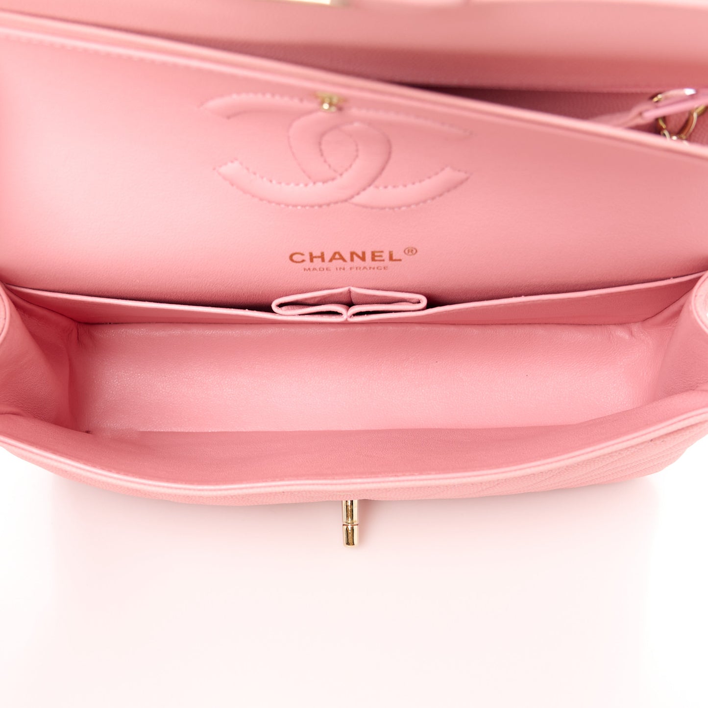 Caviar Flat Chevron Quilted Medium Double Flap Pink