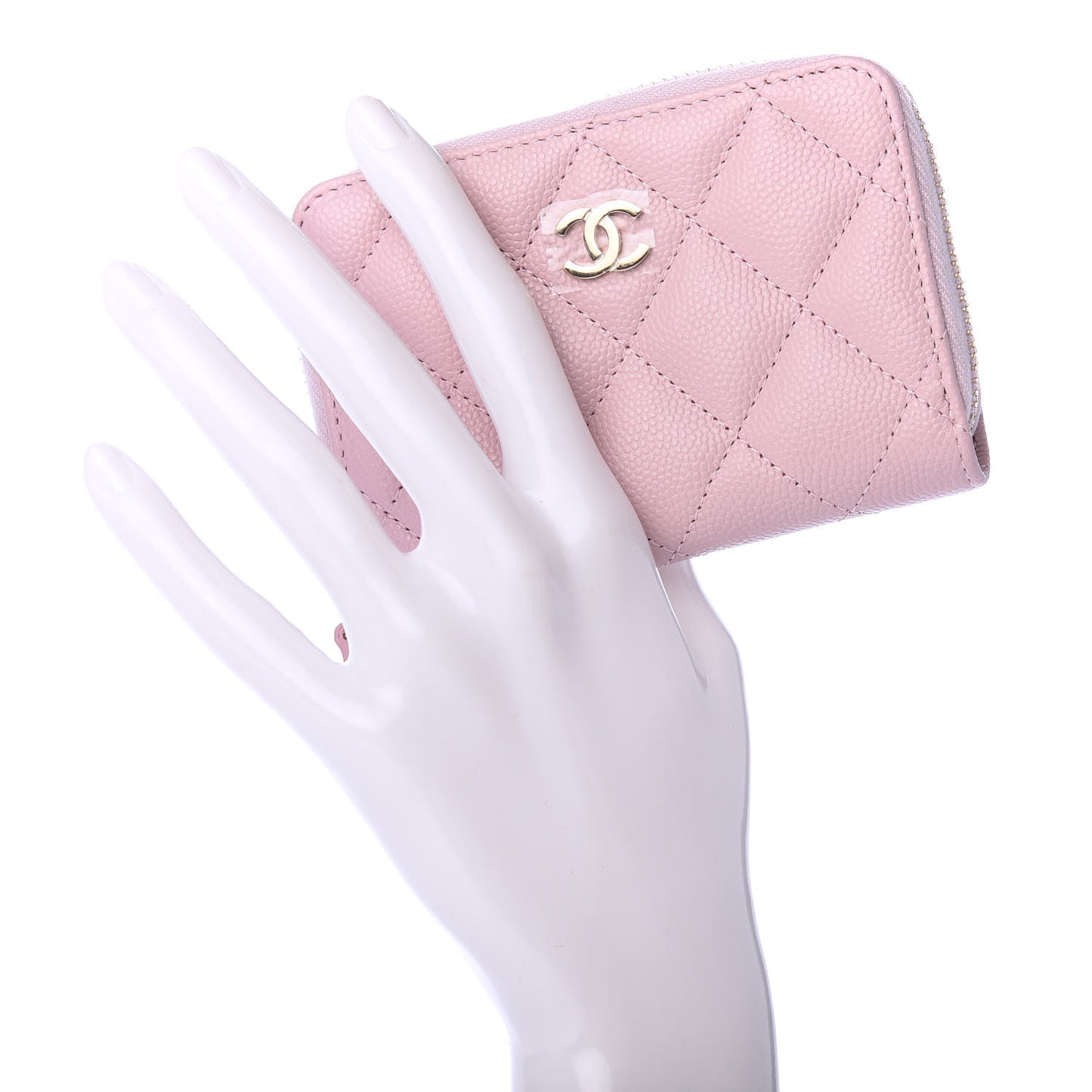 Caviar Quilted Zip Coin Purse Light Pink