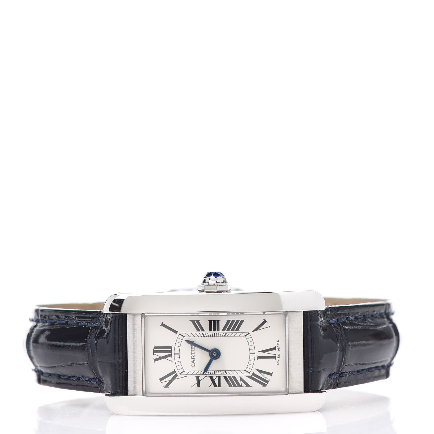 Cartier Stainless Steel Alligator 19mm Tank Americaine Quartz Watch Blue 3 of 8
