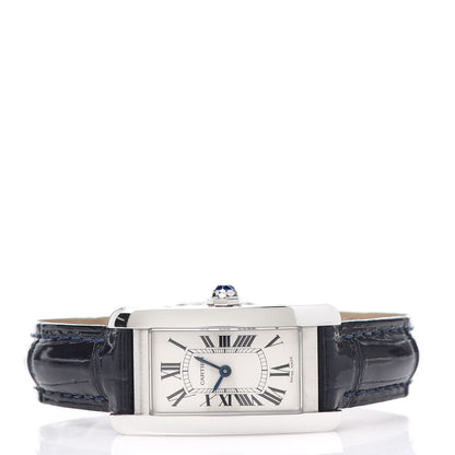 Cartier Stainless Steel Alligator 19mm Tank Americaine Quartz Watch Blue 3 of 8