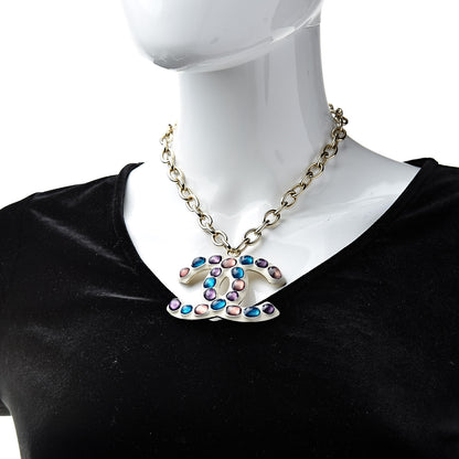 Chanel Poured Glass Large CC Pendant Necklace Gold Multicolor 2 of 6