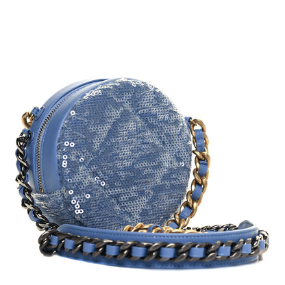 Chanel Sequin Chanel 19 Round Clutch With Chain Light Blue 3 of 13
