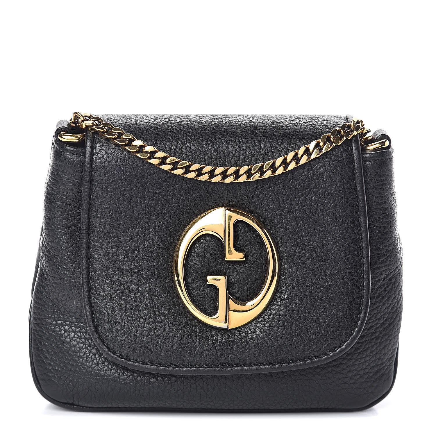 Gucci Pebbled Calfskin Small 1973 Chain Shoulder Bag Black 1 of 8