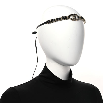 Chanel Metal Lambskin Crystal CC Chain Tie Headband Gold Black 2 of 5
