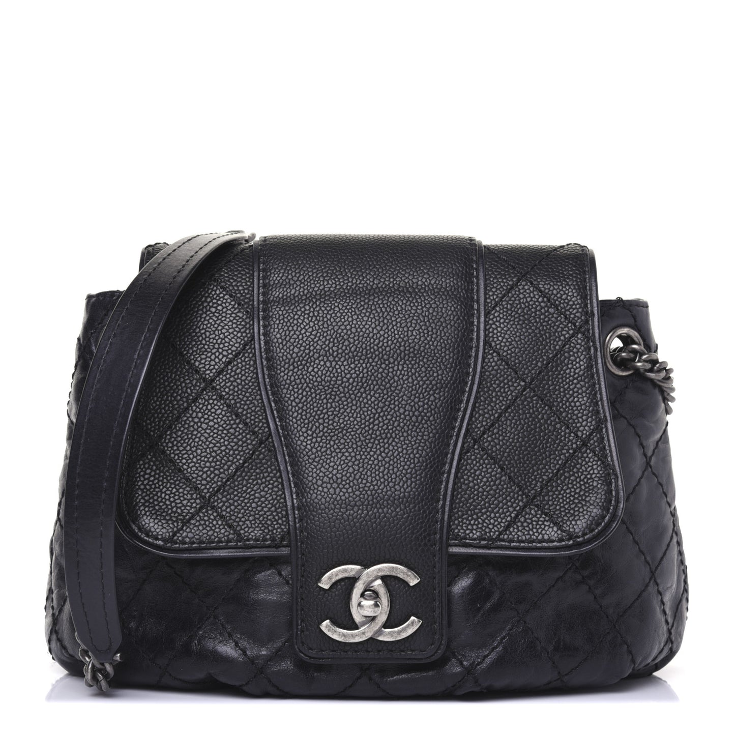 Caviar Aged Calfskin Medium Bubble Graphic Messenger Bag Black