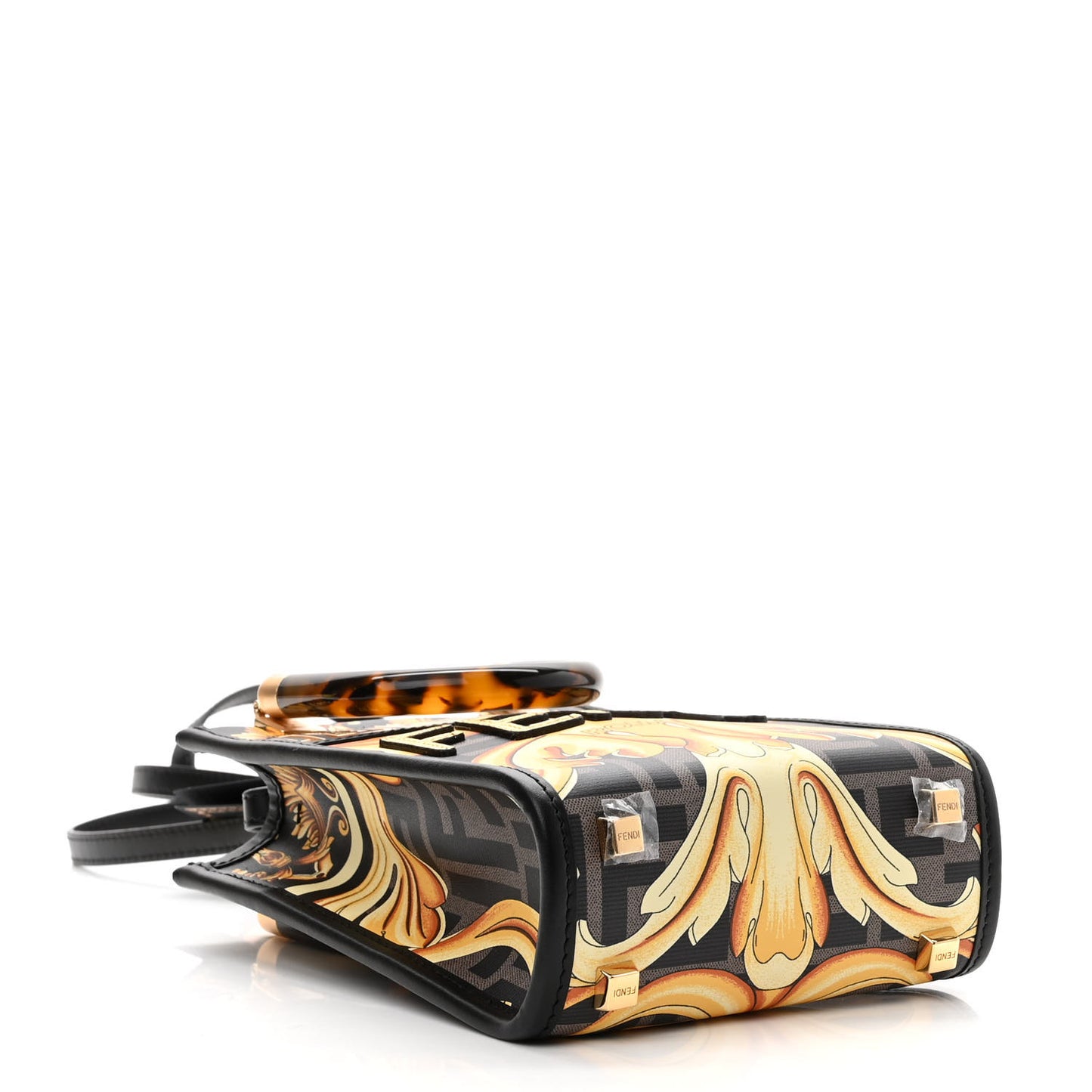 X VERSACE Vitello King Catalan Mirror Plexiglass Fendace FF Baroque Logo Mini Fendi Sunshine Shopper Tote Black Gold