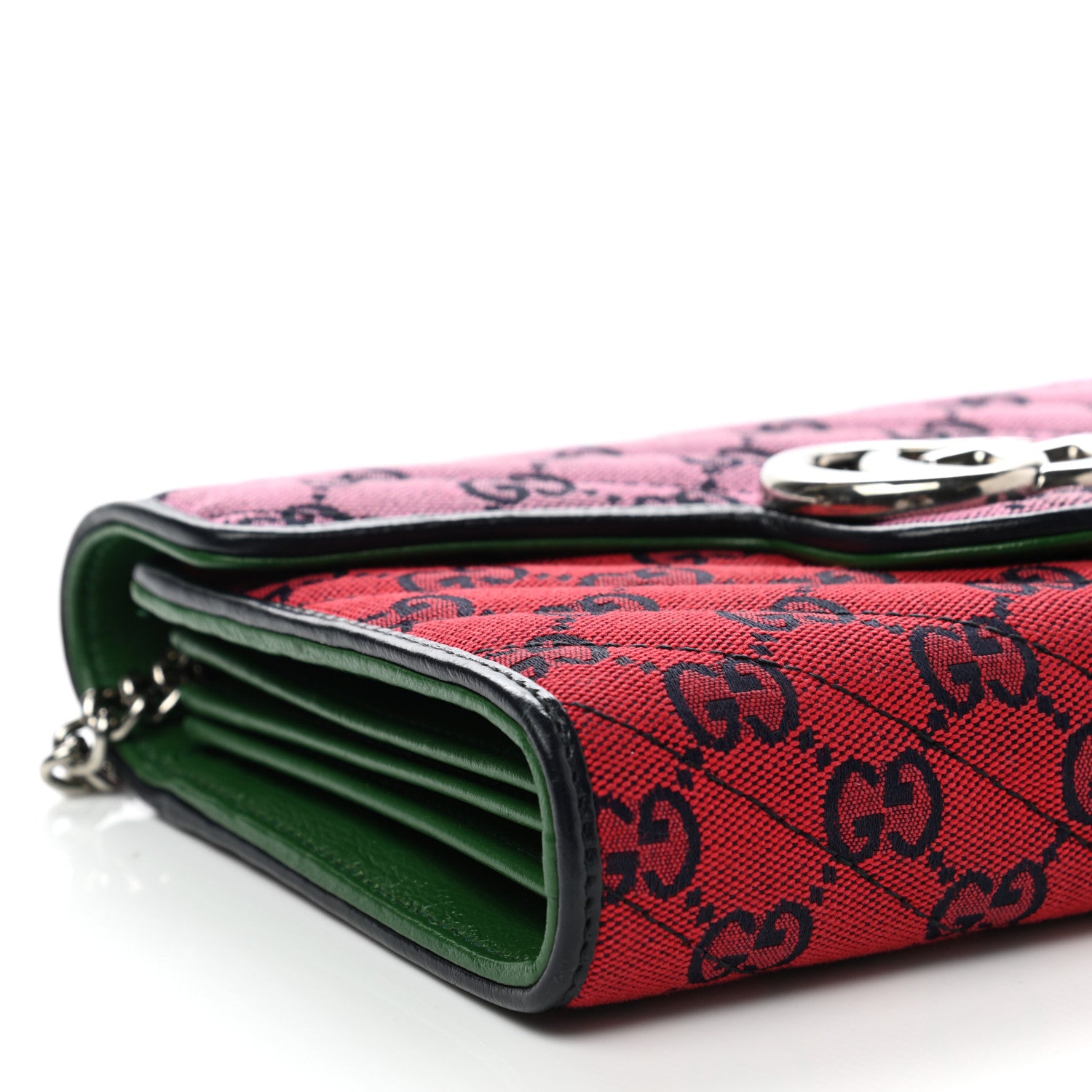 Gucci Monogram Multicolor Matelasse Diagonal GG Marmont Chain Wallet Red Blue Pink Green 9 of 12