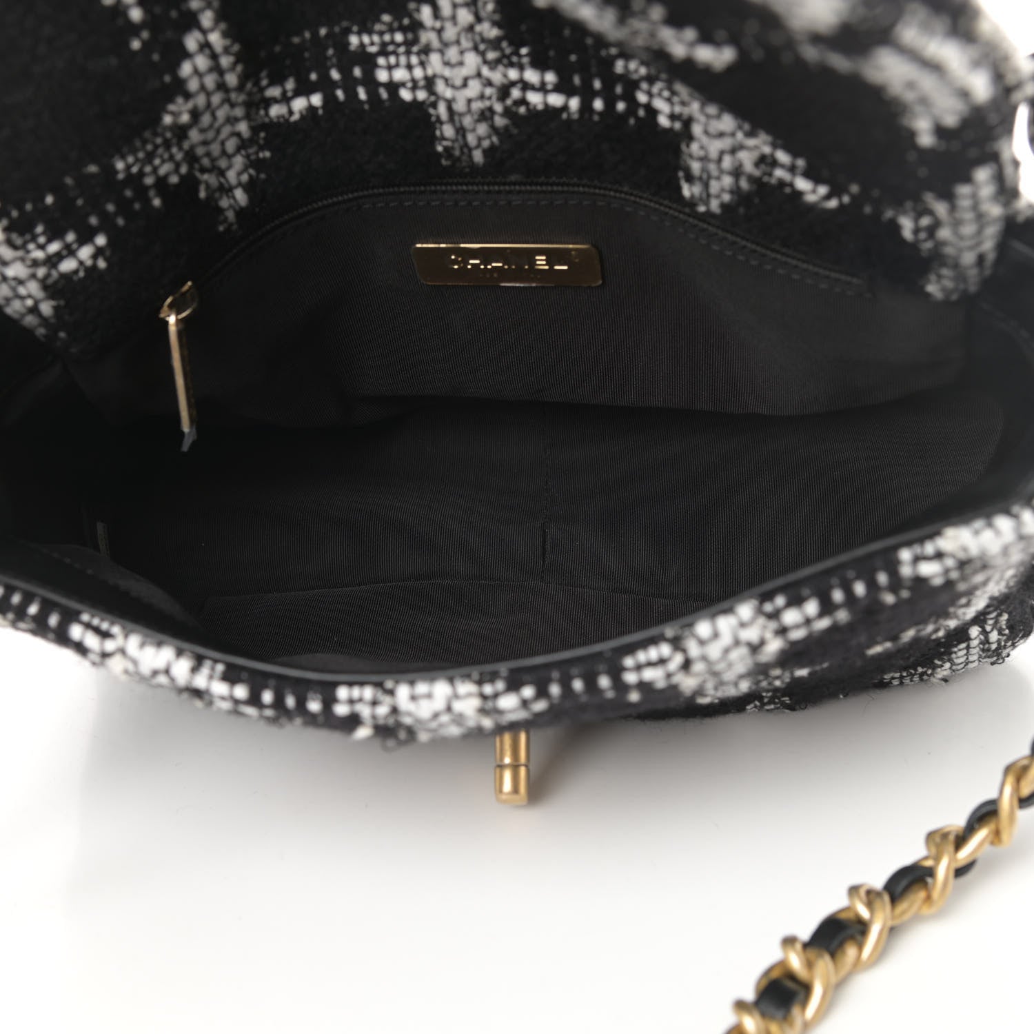 Chanel Tweed Quilted Medium Chanel 19 Flap Black White 5 of 11