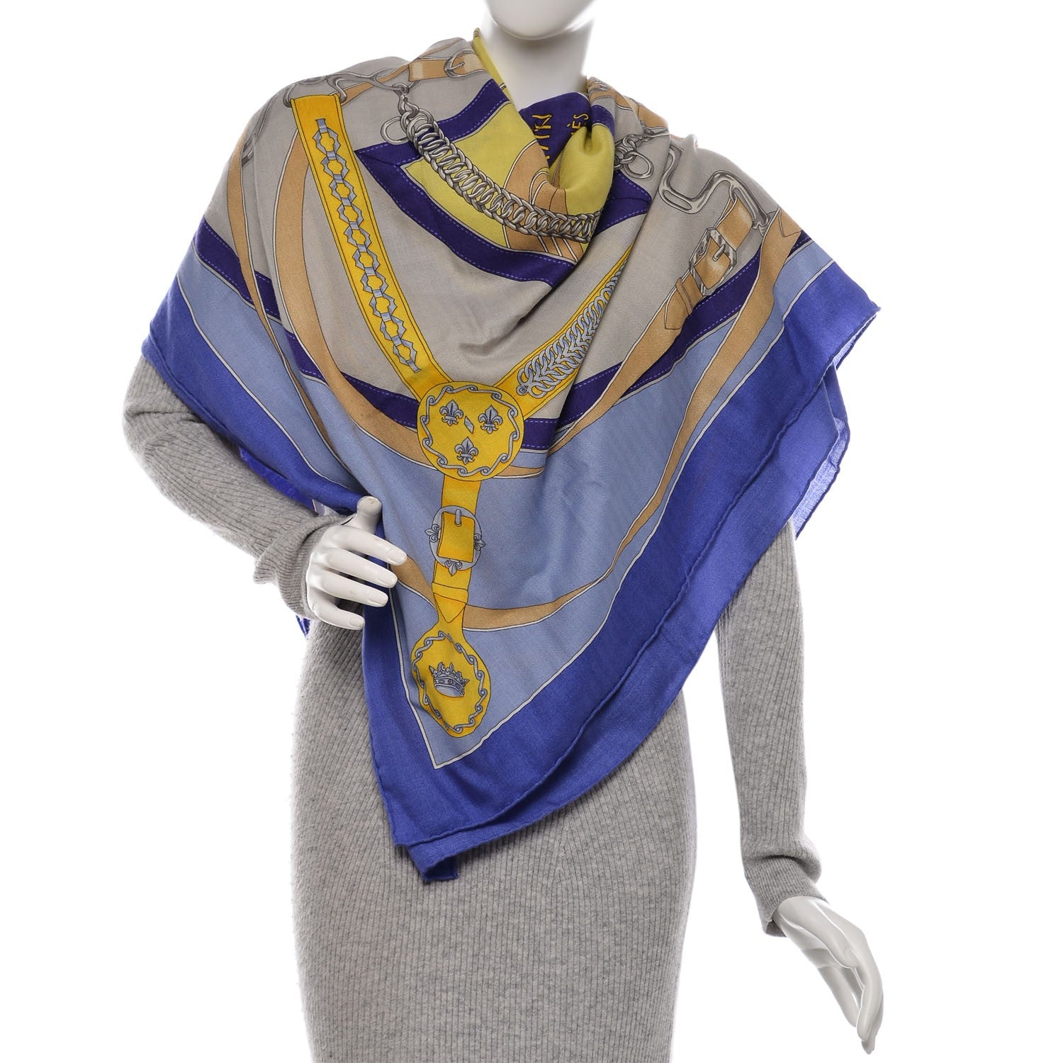 Hermes Cashmere Silk La Promenade Du Matin Shawl 140 Lavande Ciel Jaune 2 of 6