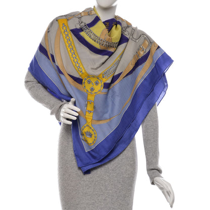 Hermes Cashmere Silk La Promenade Du Matin Shawl 140 Lavande Ciel Jaune 2 of 6