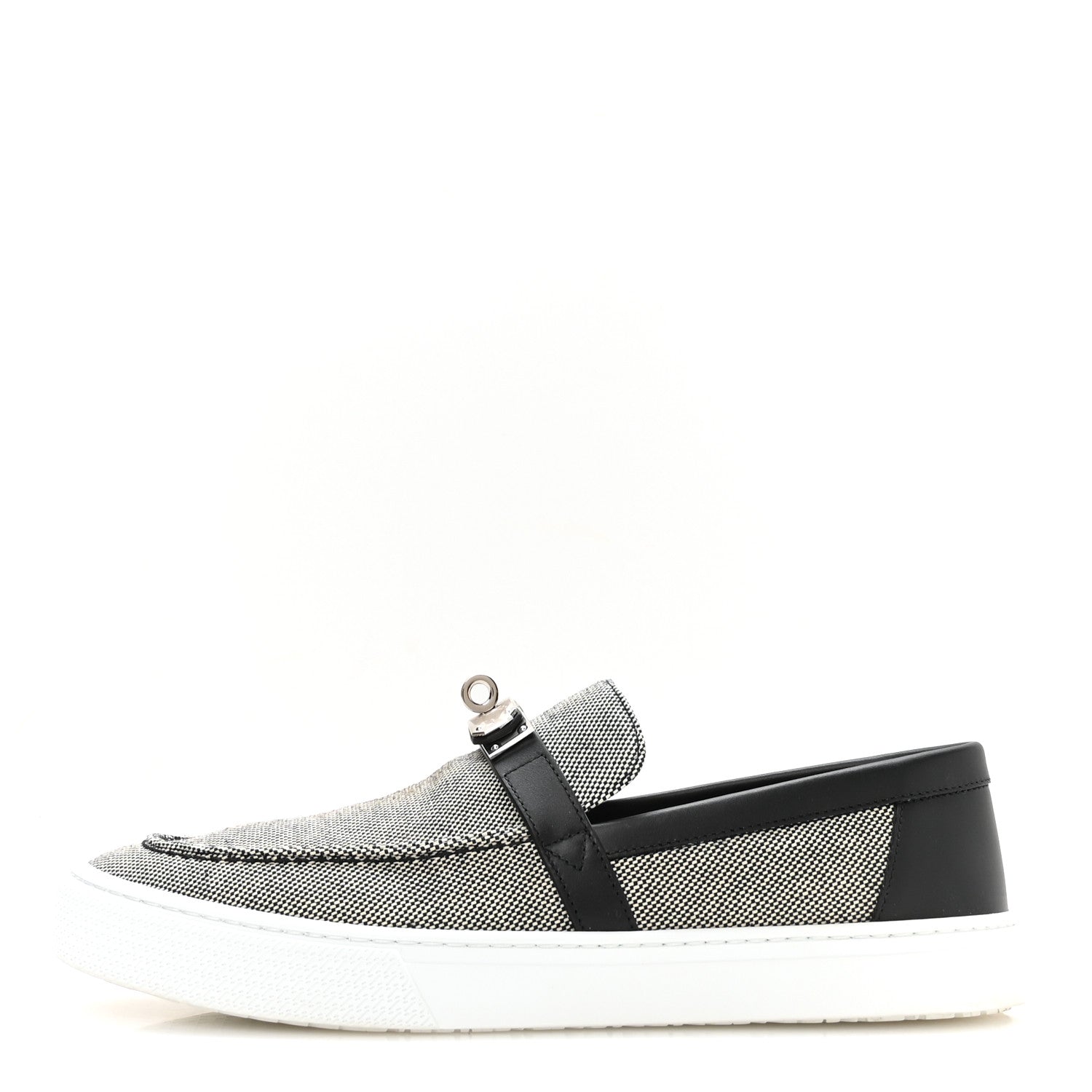 Hermes Toile De Coton Calfskin Game Slip On Sneakers 42.5 Prunoir Black 1 of 9