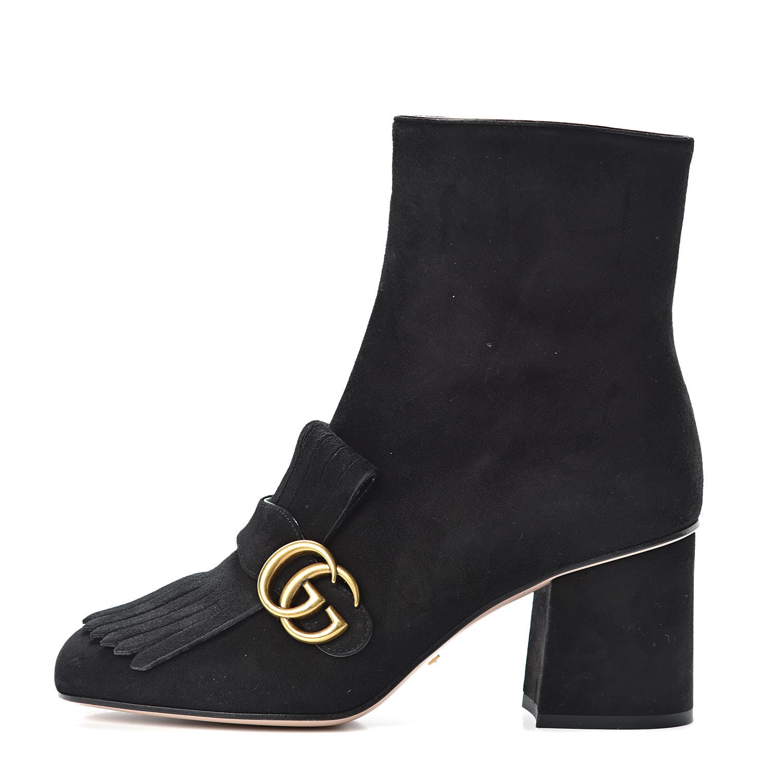 Gucci Kid Scamosciato GG Marmont Fringe 75mm Ankle Boots 38 Black 1 of 13