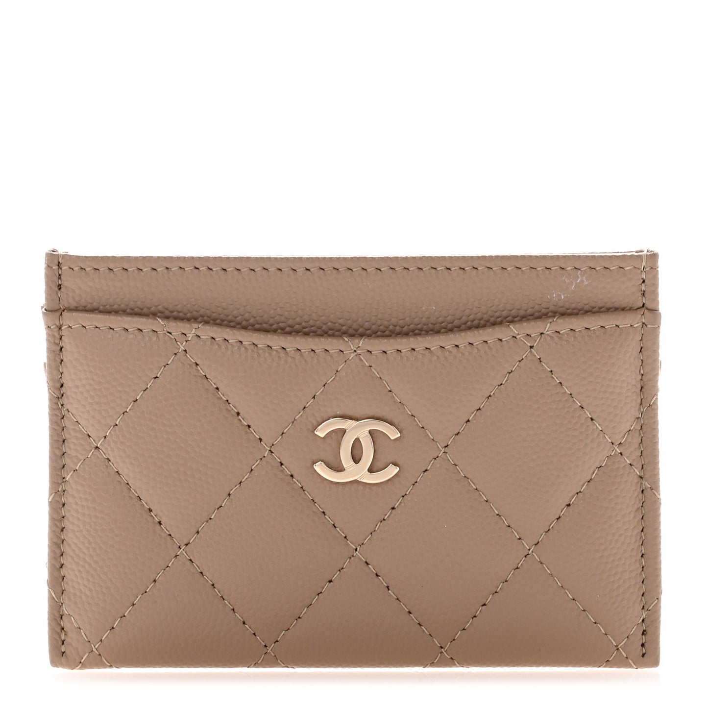 Caviar Quilted Card Holder Dark Beige