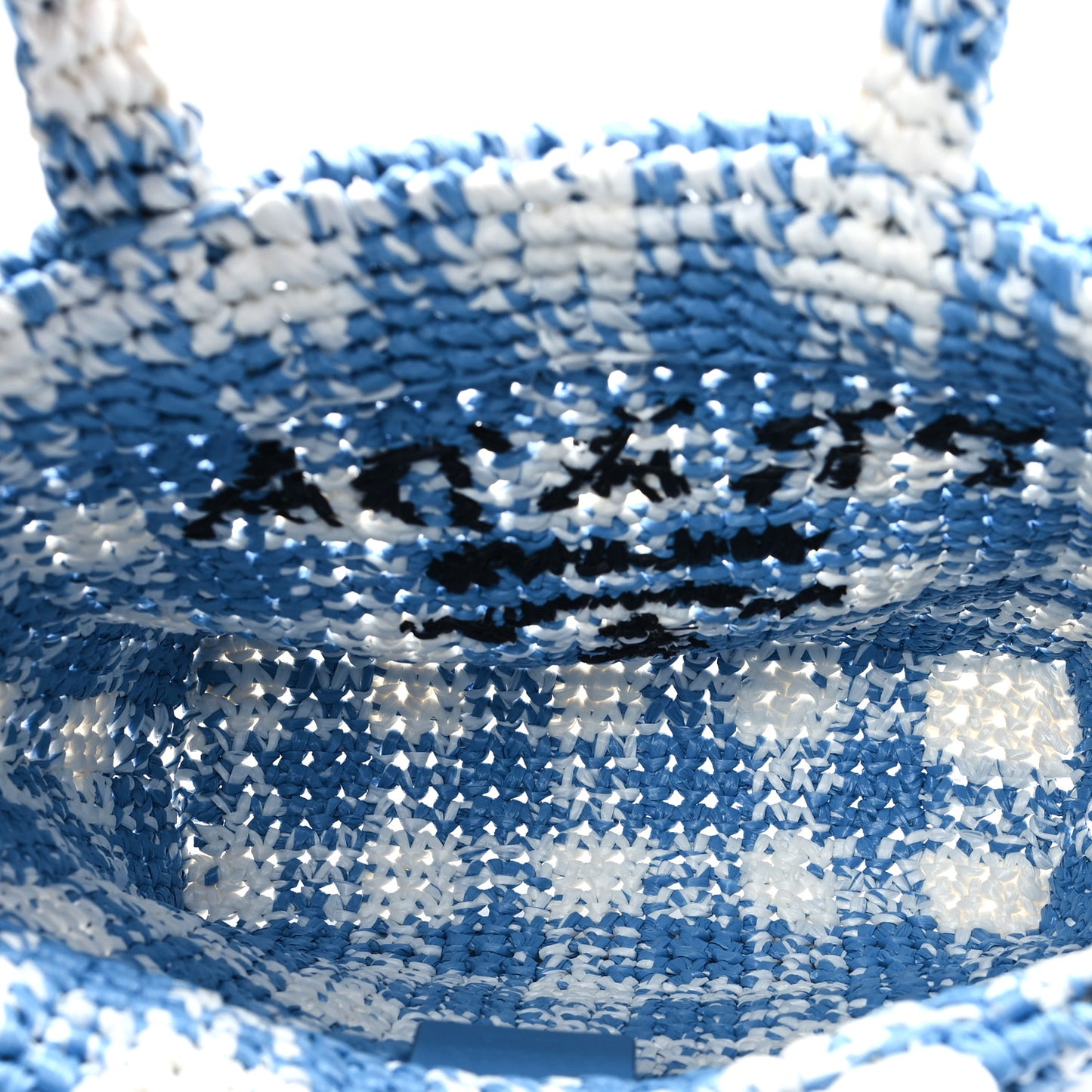 Yarn Raffia Effect Crochet Embroidered Small Logo Tote Celeste
