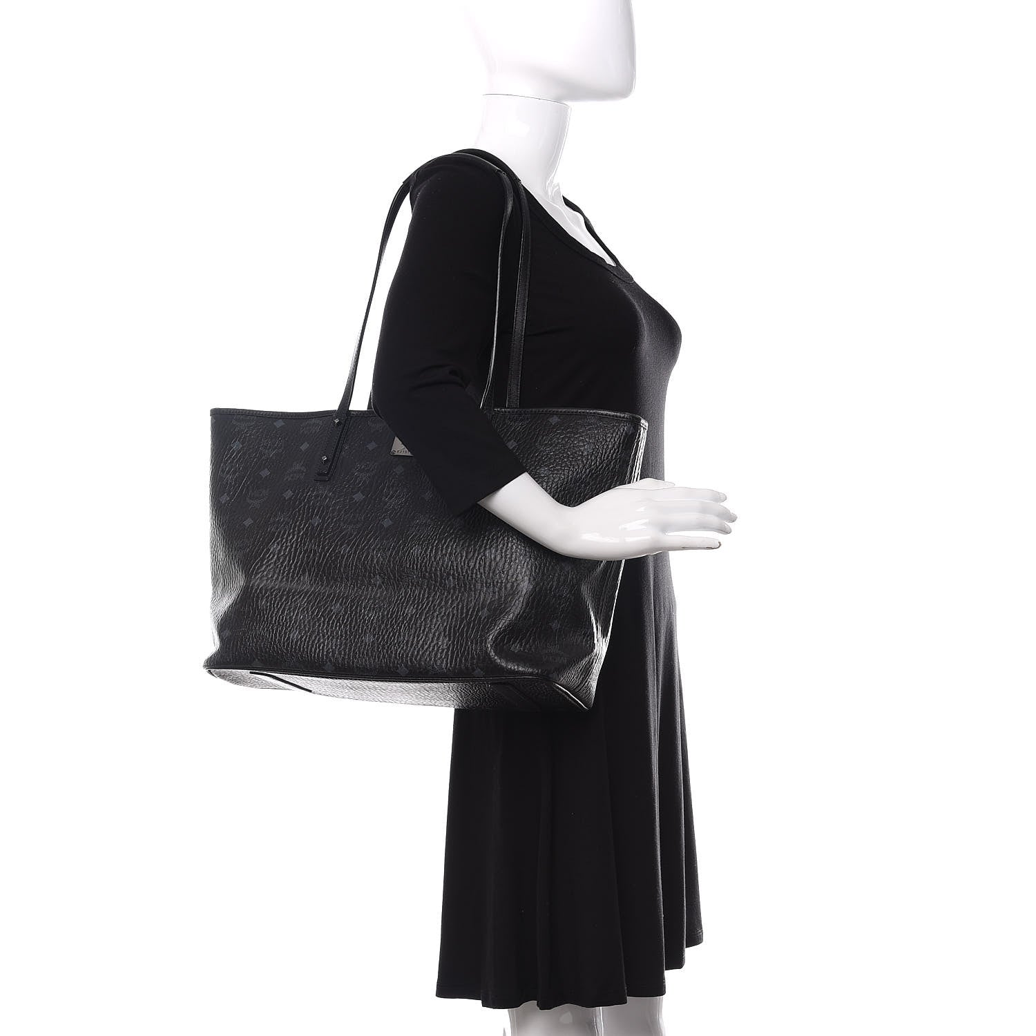 MCM Visetos Medium Anya Zip Top Shopper Tote Black 2 of 16