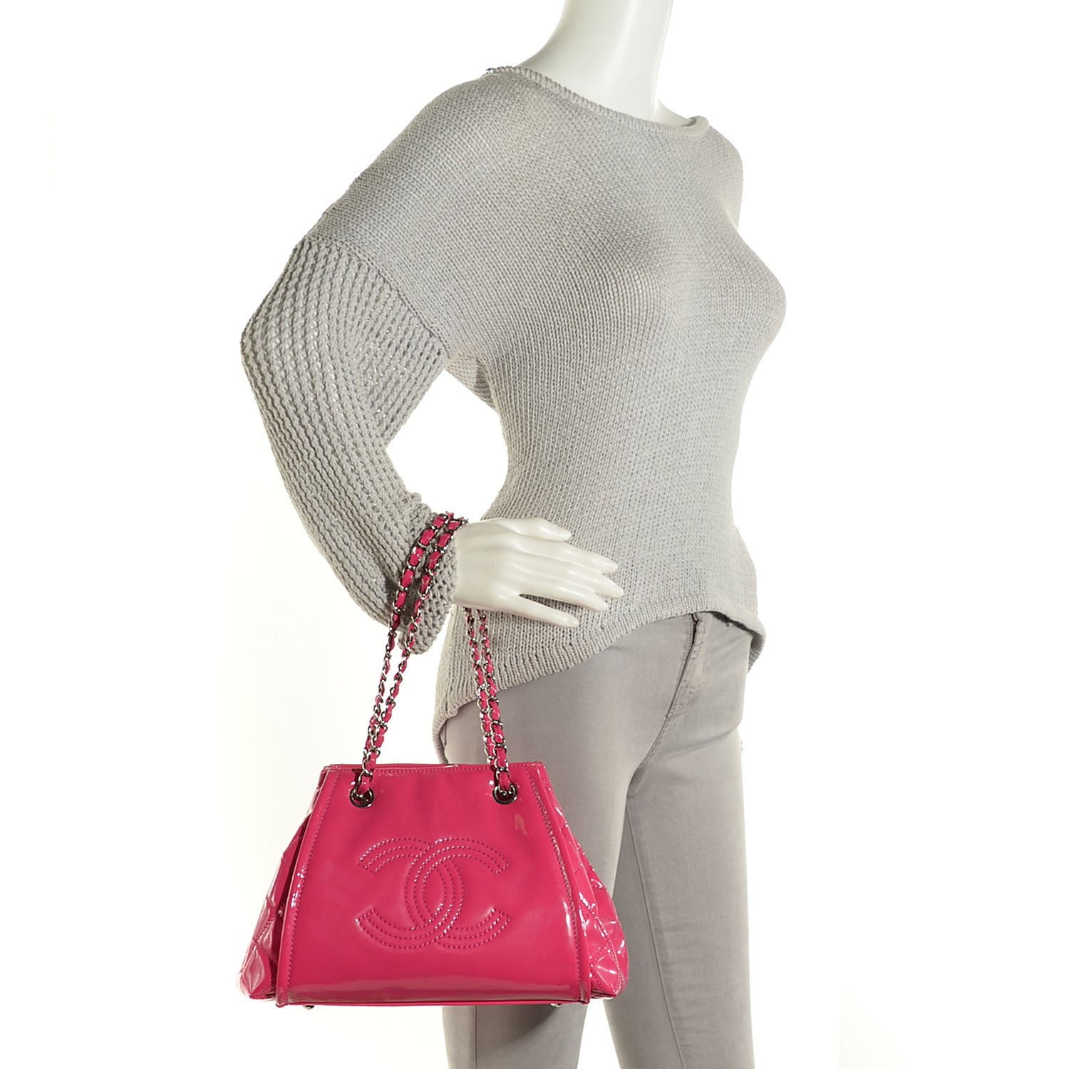 Chanel Vinyl Lipstick Ligne Large Accordion Tote Hot Pink 9 of 14
