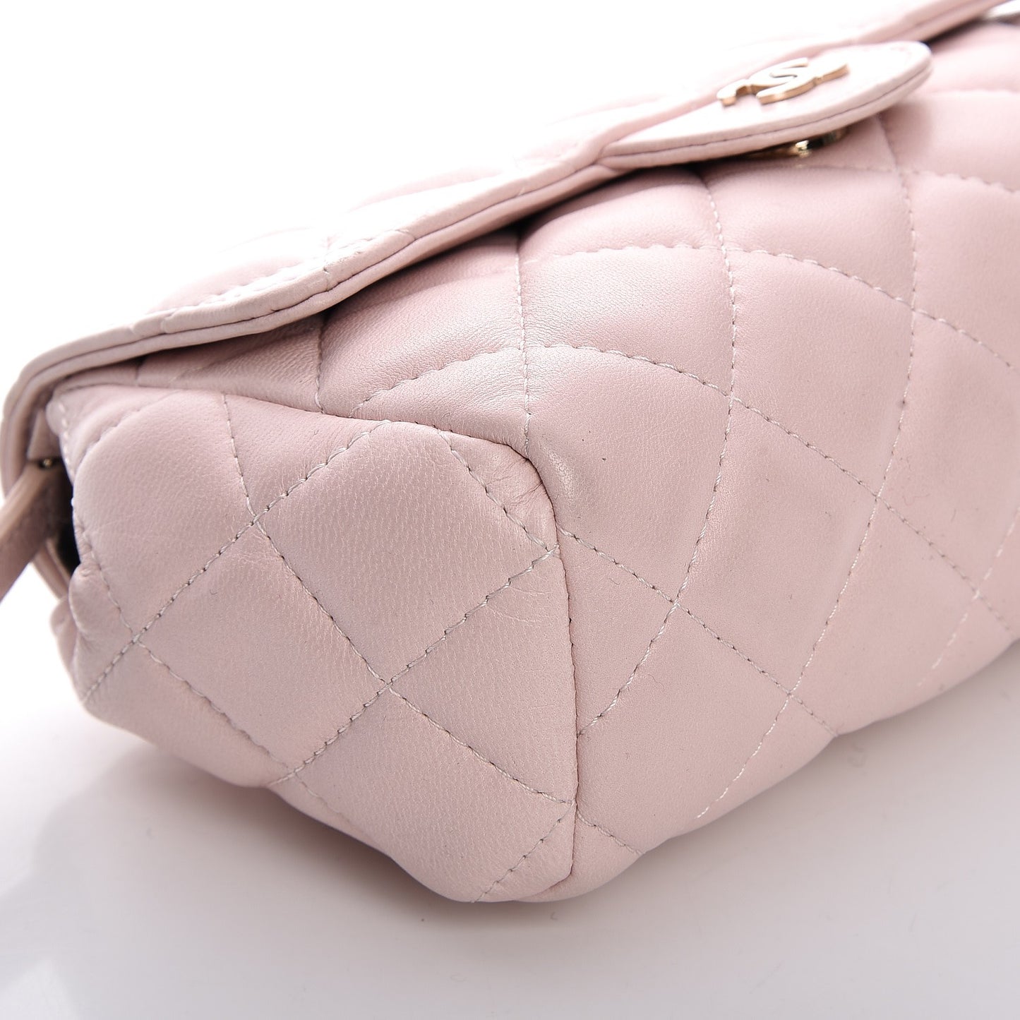 Lambskin Quilted Flap Cosmetic Case Light Pink