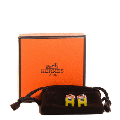 Hermes Palladium Lacquered Cage d'H Earrings Naples Yellow 4 of 4
