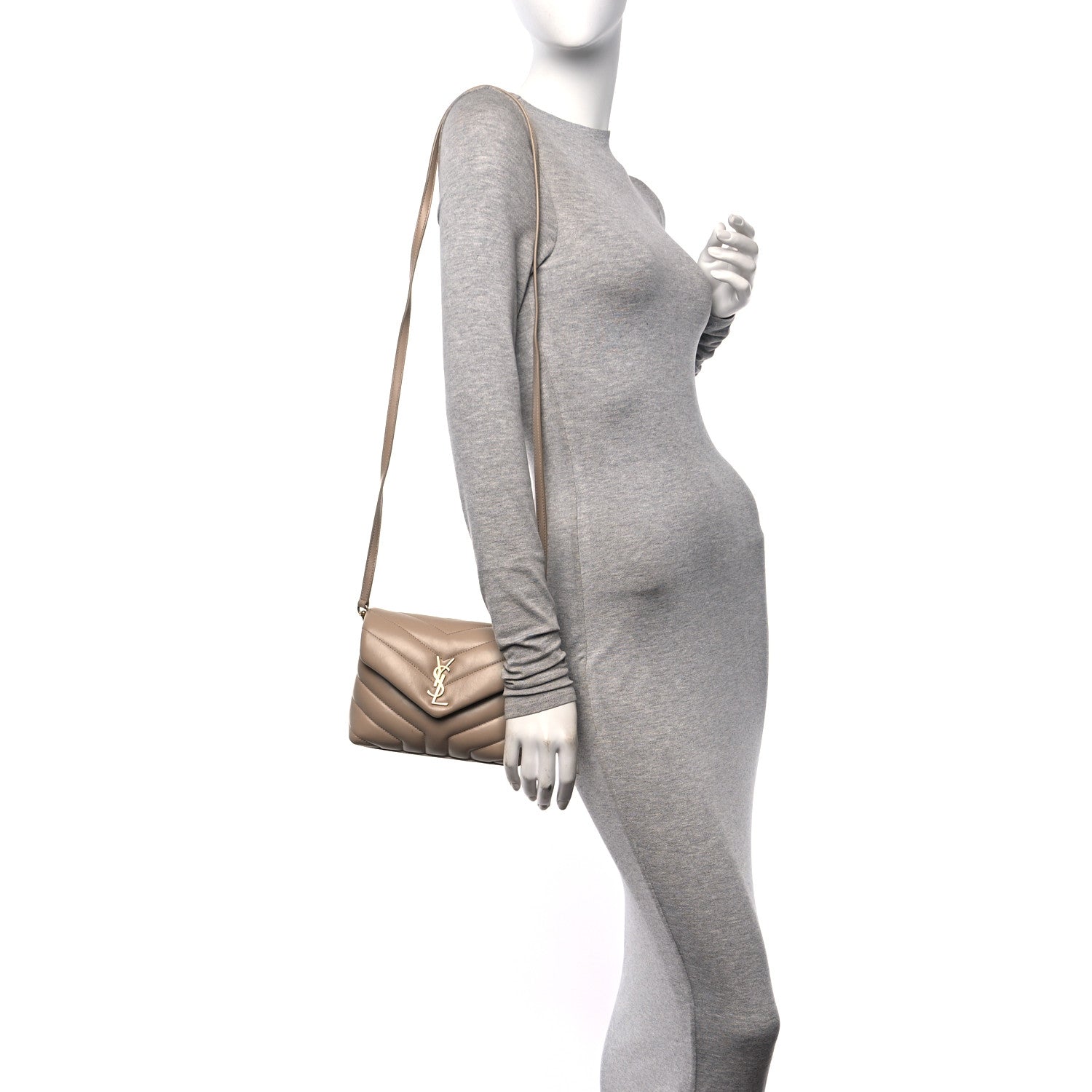 Saint Laurent Calfskin Y Quilted Monogram Toy Loulou Crossbody Bag Dark Beige 2 of 11