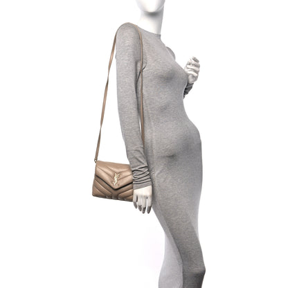 Saint Laurent Calfskin Y Quilted Monogram Toy Loulou Crossbody Bag Dark Beige 2 of 11