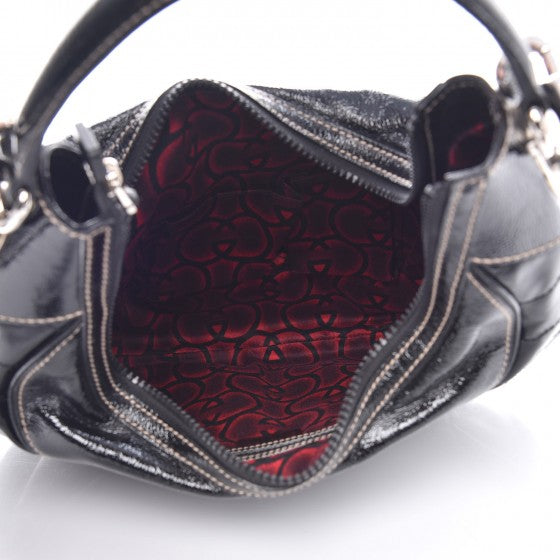 Gucci Patent Calfskin Medium Snow Glam Hobo Black 6 of 10