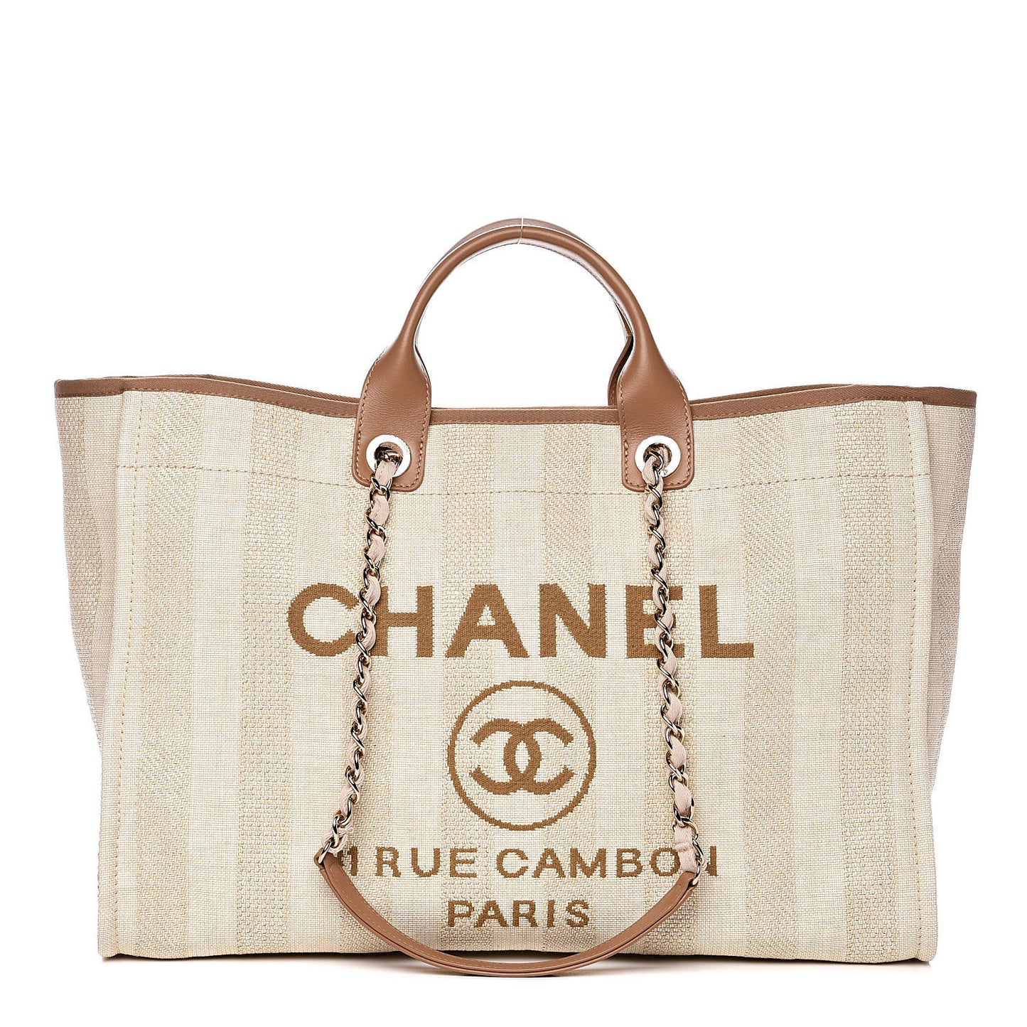 Mixed Fibers Striped Large Deauville Tote Beige