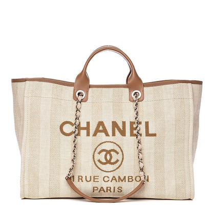 Chanel Mixed Fibers Striped Large Deauville Tote Beige 1 of 10