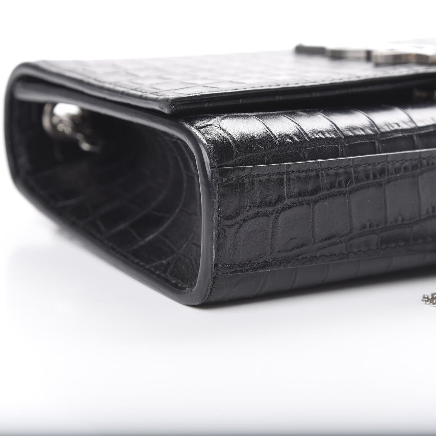 Calfskin Crocodile Embossed Monogram Small Kate Tassel Satchel Black