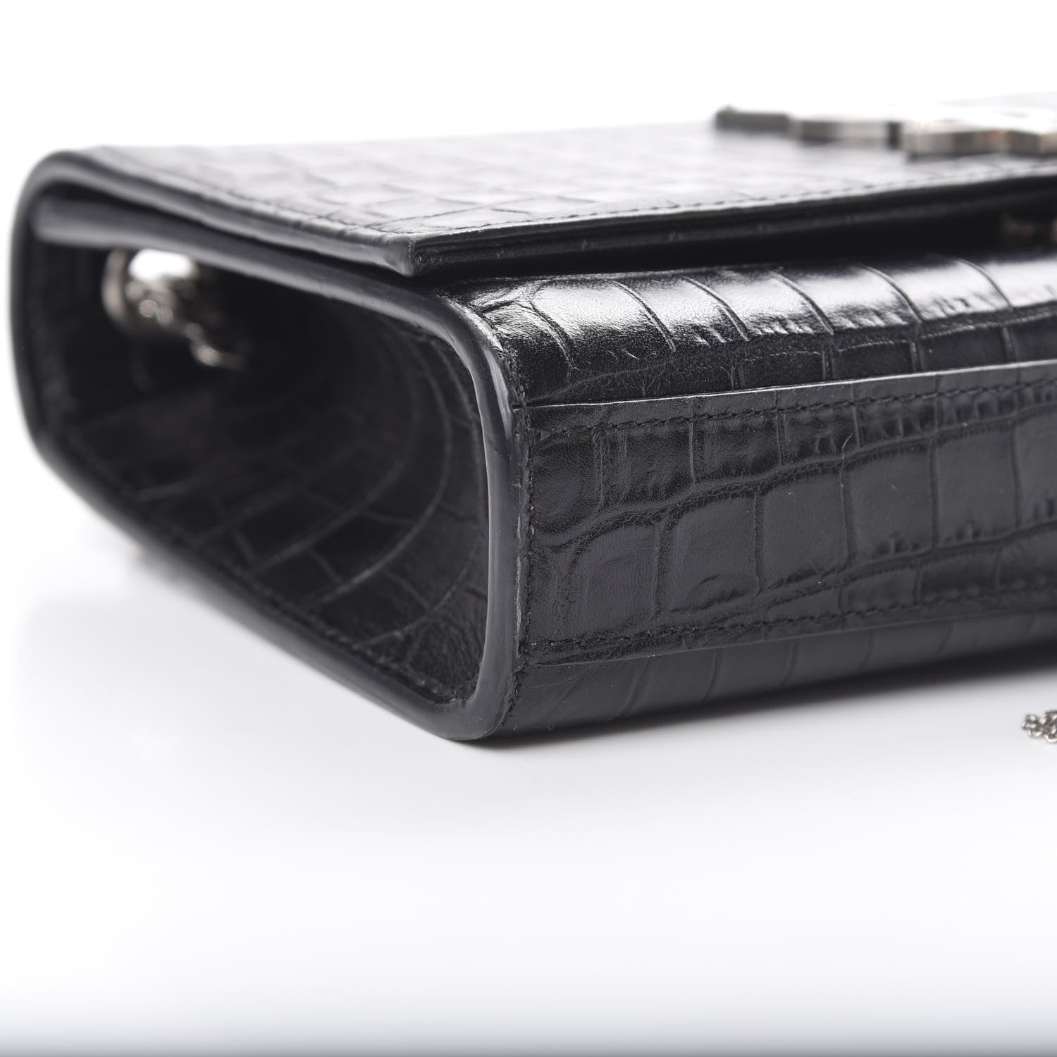 Saint Laurent Calfskin Crocodile Embossed Monogram Small Kate Tassel Satchel Black 8 of 10