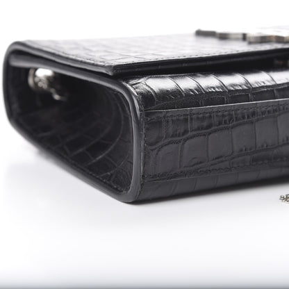 Saint Laurent Calfskin Crocodile Embossed Monogram Small Kate Tassel Satchel Black 8 of 10
