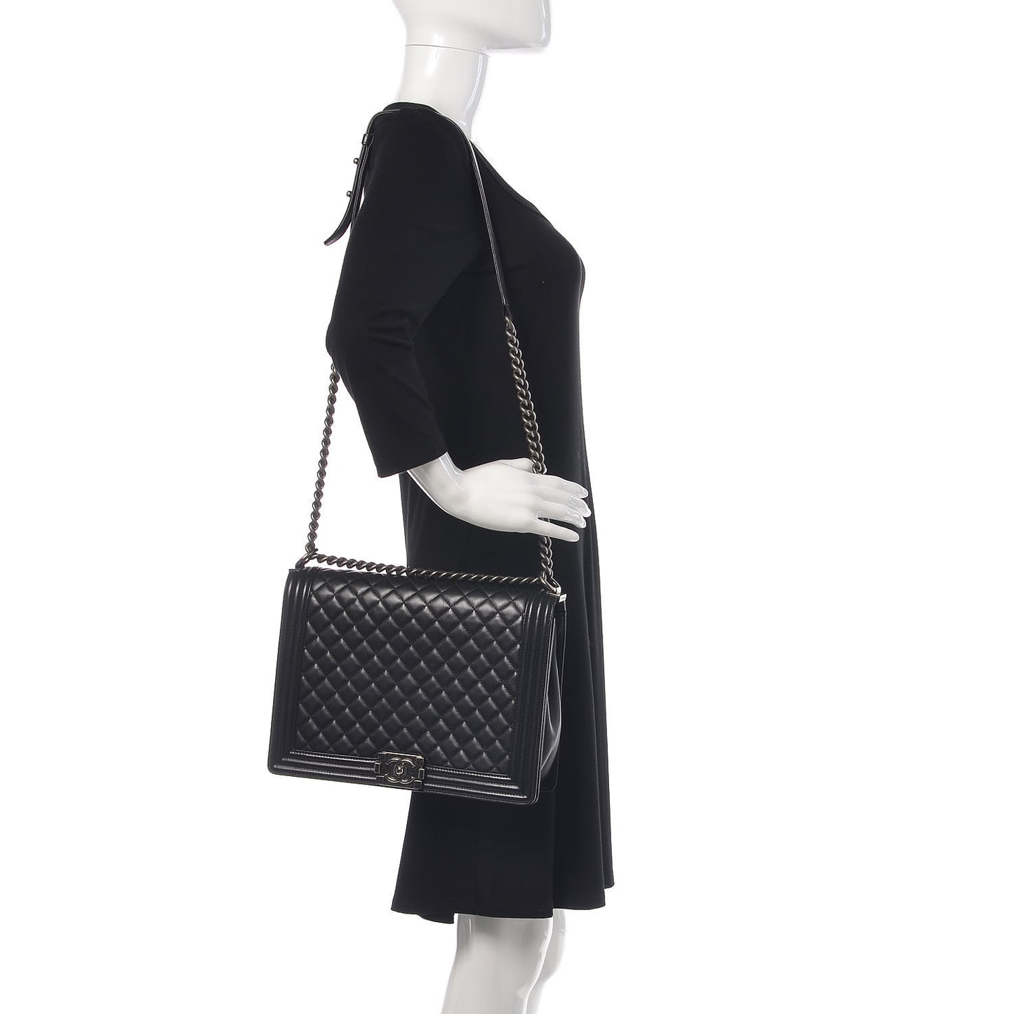 Lambskin Quilted Large Boy Flap Black
