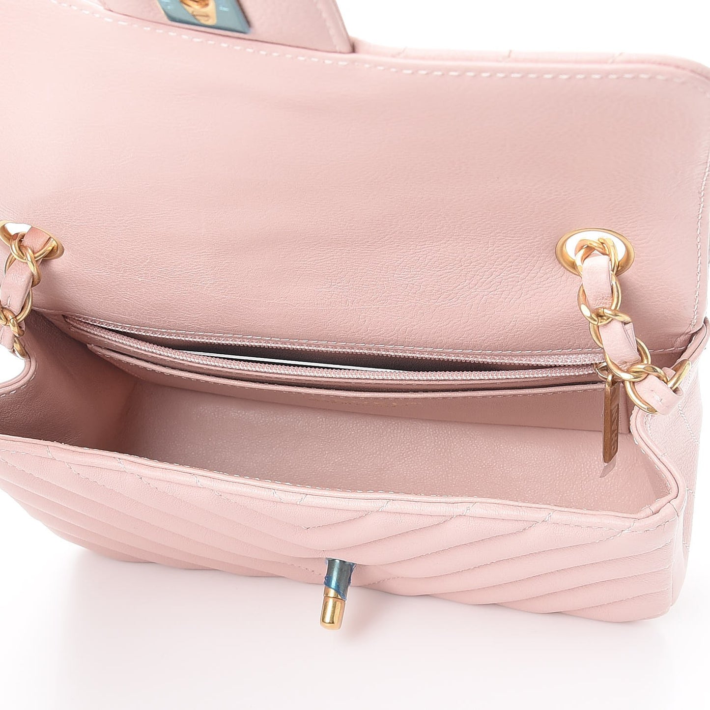 Calfskin Chevron Quilted Mini Rectangular Flap Light Pink