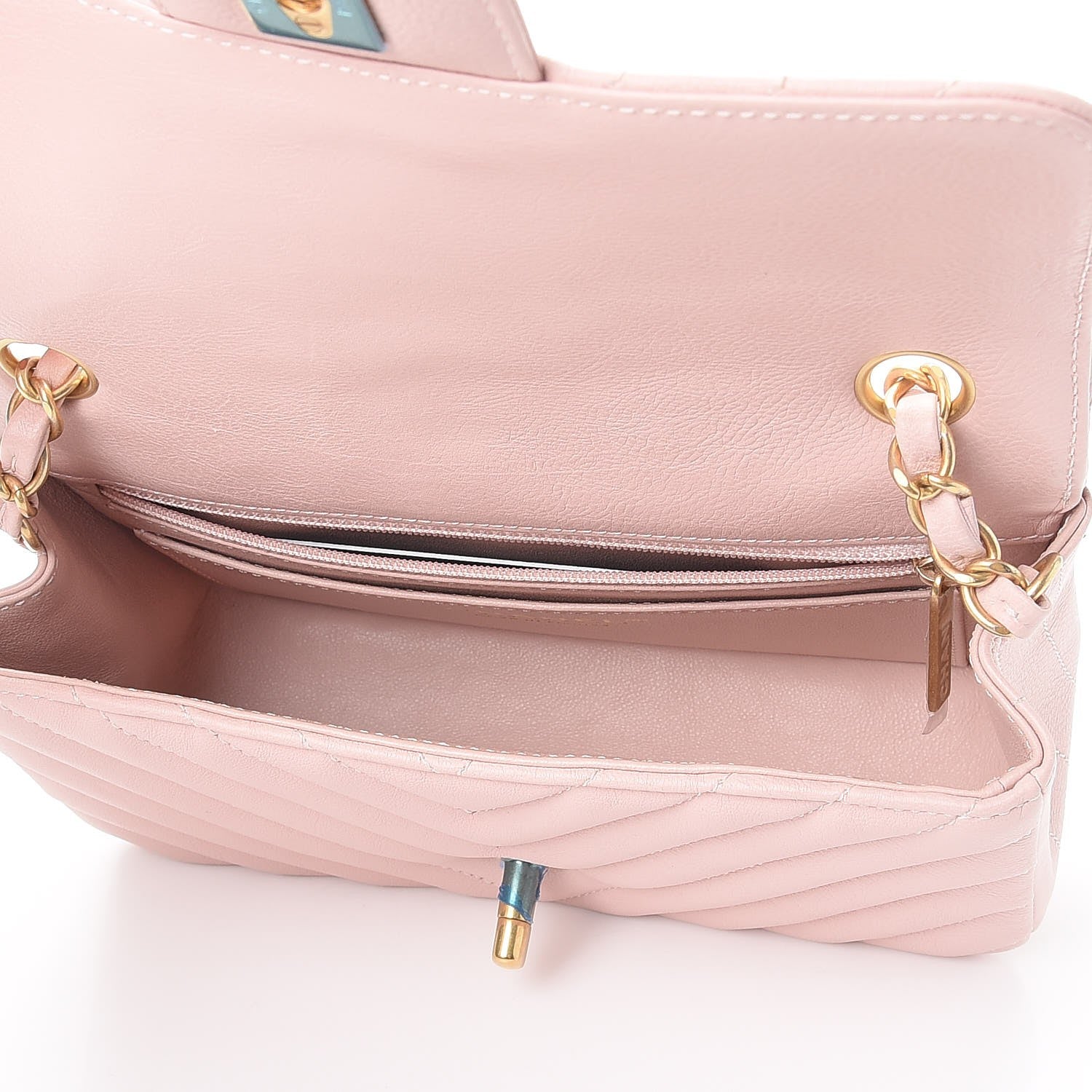 Chanel Calfskin Chevron Quilted Mini Rectangular Flap Light Pink 5 of 8